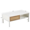 Rattan Coffee Table, Mid Century Modern Coffee Table with Sliding Door, Modern Rectangular Coffee Table with Metal Legs, 40.1 Inch Center Table - 2 of 4