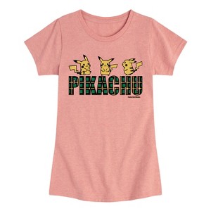 Girls' - Pokémon - Pikachu Plaid Logo Fitted Short Sleeve Graphic T-Shirt - 1 of 4