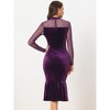 Allegra K Women's Bodycon Elegant Velvet Sheer Mesh Mock Neck Midi Cocktail Dresses - 3 of 4