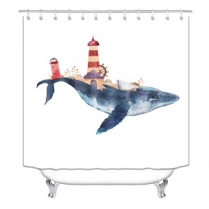 Lighthouse On The Back Of A Whale Shower Curtains for Bathroom Waterproof Fabric Bath Curtain Durable Soft Stylish Bathroom Decor 72x72 Inch - 1 of 1