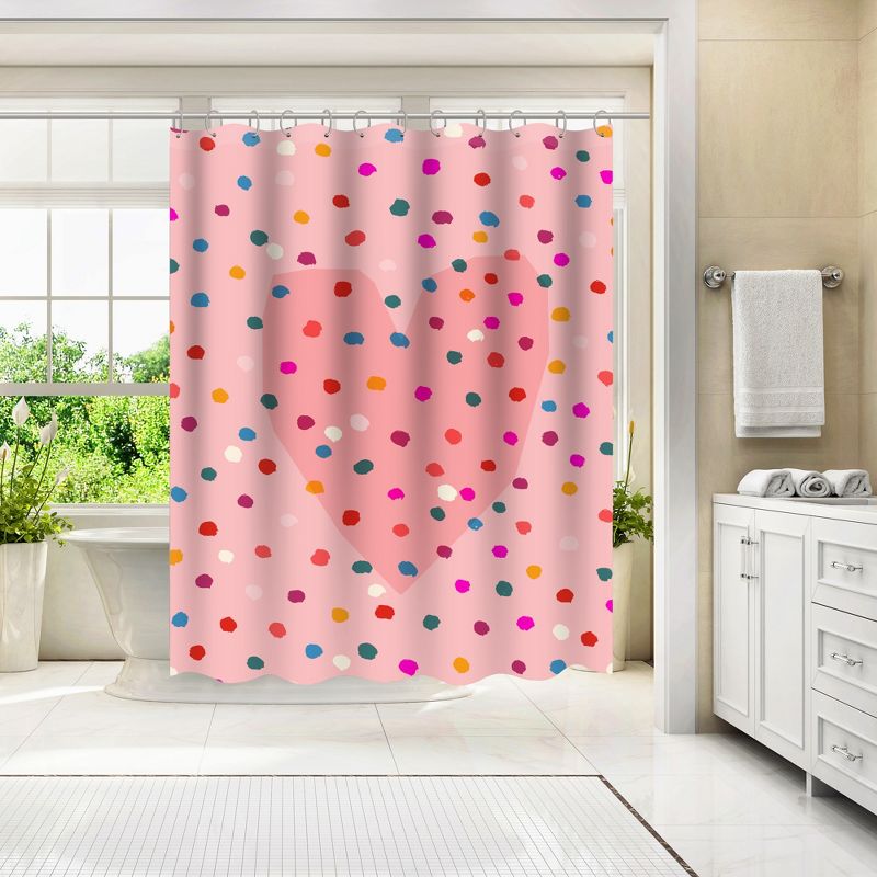 Americanflat 71" x 74" Shower Curtain, Rainbow Dotty Heart Pink by Paula Mills, 4 of 9