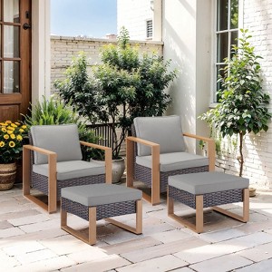 Gymojoy 4 Pieces Outdoor Patio Club Chair Ottoman High Back Chair Ottoman Set - 1 of 4