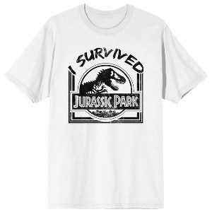 Jurassic Park Franchise Logo text I survived text on White Ground Adult Crew Neck Short Sleeve T-shirt - 1 of 4
