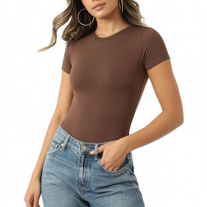 Sol Living Women's Bodysuit Seamless Casual Going Out Top Shirt Breathable Tops Tummy Control Shapewear Stretchy Basic Body Suits T Shirt Crew Neck - 1 of 4