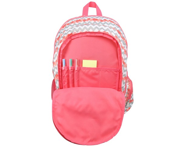 DDC 18" Chevron Print Backpack - Grey/Pink