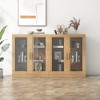 PexFix 36" Modern Wood Bookshelf Storage Cabinet with 2 Glass Door and Adjustable Shelf for Kitchen Bedroom Entryway Living Room Dinning Room Natural - 3 of 4