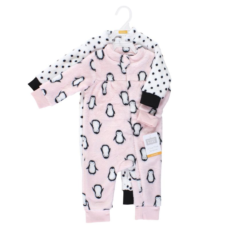 Hudson Baby Infant Girl Plush Jumpsuits, Pink Penguin, 3 of 6