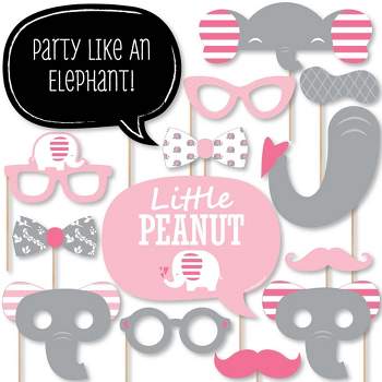 Big Dot of Happiness Pink Elephant - Girl Baby Shower or Birthday Party Photo Booth Props Kit - 20 Count