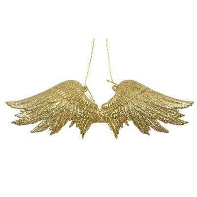 Holiday Ornament 2.75" Gold Glitter Angel Wing Memorial  -  Tree Ornaments