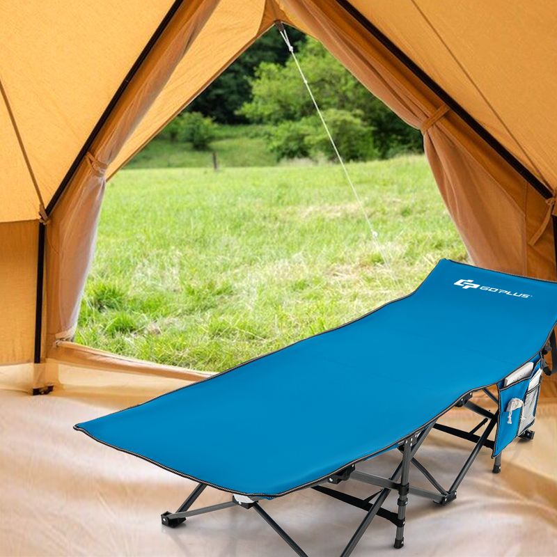 Tangkula Folding Camping Cot for Adults Heavy-duty Sleeping Cot w/3-In-1 Pocket Carry Bag Portable Tent Cot for Travel Blue, 3 of 11