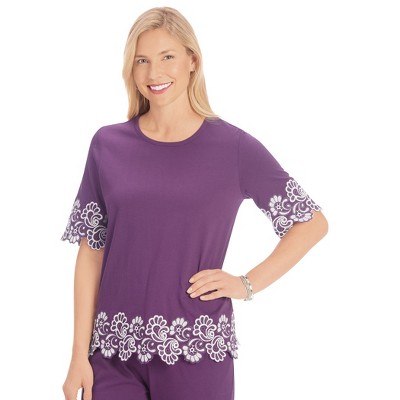 Collections Etc Stylish Border Embroidered Cotton Knit Top
