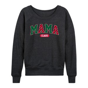 Women's - Instant Message - Mama Claus Varsity Lightweight French Terry Wide Neck Long Sleeve Graphic Shirt - 1 of 4