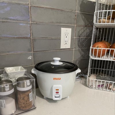 IMUSA 3-Cup Non-Stick White Rice Cooker with Non-Stick Cooking Pot