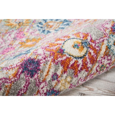 Silver Floral Synthetic Boho-Chic Runner Rug 2'2" x 7'6"