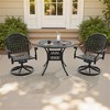 3-Piece Round Cast Aluminum Patio Set with Swivel Chairs,Blue Cushions,and Umbrella Hole - 4 of 4