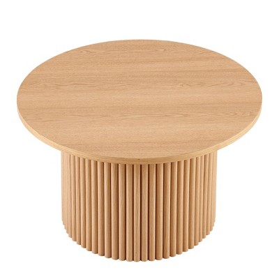 NicBex Natural Round Fluted Side Wooden Coffee Table,Mid-Century Circle Dining Table,Center Table for Living Room