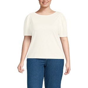 Lands' End Women's Elbow Sleeve Supima Cotton Boatneck T-Shirt - 1 of 3