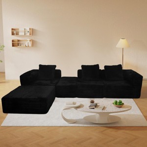 118.1" Modular Velvet Sectional Sofa with Oversized Chaise and Ottoman for Living Room -3irtyhousy - 1 of 4
