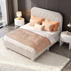 Karl Home Boucle Upholstered Platform Soft Bed, Cloud Bed Frame with Rounded Corners Headboard - 1 of 4