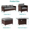 Sonkuki 8 Pieces Patio Sofa with Rectangle Fire Pit Table and Ottomans, Wicker Conversation Couch, Light Gray Cushion - 3 of 4