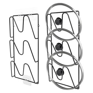 LunaLulinlk 2 Pack Pot Lid Holder, No Drill Adhesive Mount, Rust Proof Kitchen Storage for Pots and Pans, Classic Black - 1 of 4