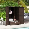 Outsunny Wicker Outdoor Storage Cabinet with Shelves, 2-Door Rattan Pool Towel Storage Cabinet with Removable Shelf & Drawer, Mixed Brown - image 3 of 4