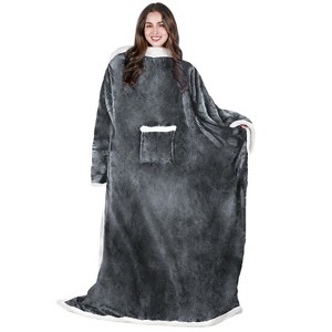Catalonia Women Wearable Flannel Blanket with Front Pocket, Super Warm Soft Fuzzy Fleece Blanket Robe TV Wrap, Cozy Winter Gift for Woman Wife Man - 1 of 4