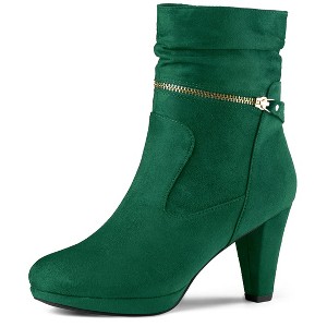 Allegra K Women's Round Toe Ankle Zip Platform High Heel Mid Calf Boots - 1 of 4
