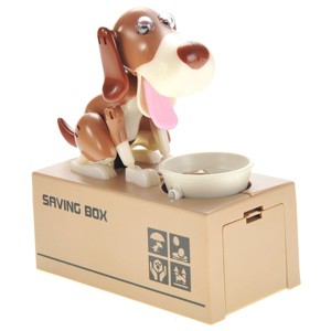 JuzToys Dog Piggy Bank, My Dog Piggy Bank, Robotic Coin Munching Toy Money Box, Dog Eating Coins Piggy Bank for Kids, White Brown - 1 of 4
