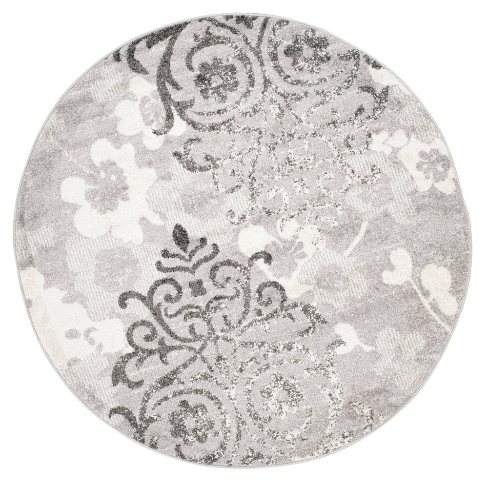 Silver/Ivory Swirl Loomed Round Area Rug 4' - Safavieh