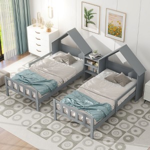 CAVINAS Double Platform Bed Twin Size Modern Wooden Bed Frame with House-shaped Headboard and Nightstand for Bedroom - 1 of 4