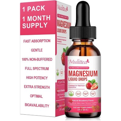 Mulittea High Potency Magnesium Glycinate Liquid Drops - Sugar Free Vegan Non-GMO - Promotes Relaxation, Muscle, Sleep Support - 60ml