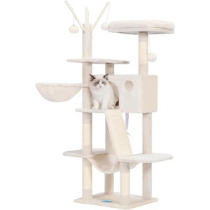 53 inch Cat Tower for Indoor Cats, Cat House with Padded Platform Bed, Toy Balls, Large Cozy Condo - 1 of 4
