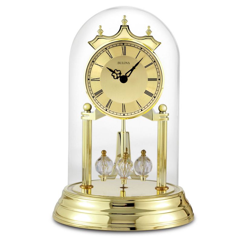 Bulova Clocks Tristan I Oval Dome Clock with Metal Base and Brass Finish, Gold, 1 of 5
