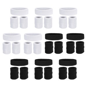 Unique Bargains Terry Cloth Sports Athletic Gym Working Out Headband Wristband Sweatband 10 Sets - 1 of 4