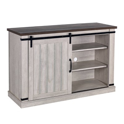 Saw Cut Off White Rustic Sliding Barn-Door TV Stand
