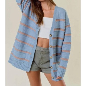 Women's Striped Front Button Closure Aaliyah Cardigan - Doe and Rae - 1 of 3