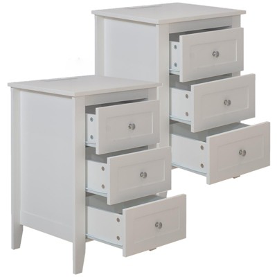 GustoWave 3 Drawer Nightstand Dresser, Wooden End Table Bedside Table for Living Room, Bedroom, White