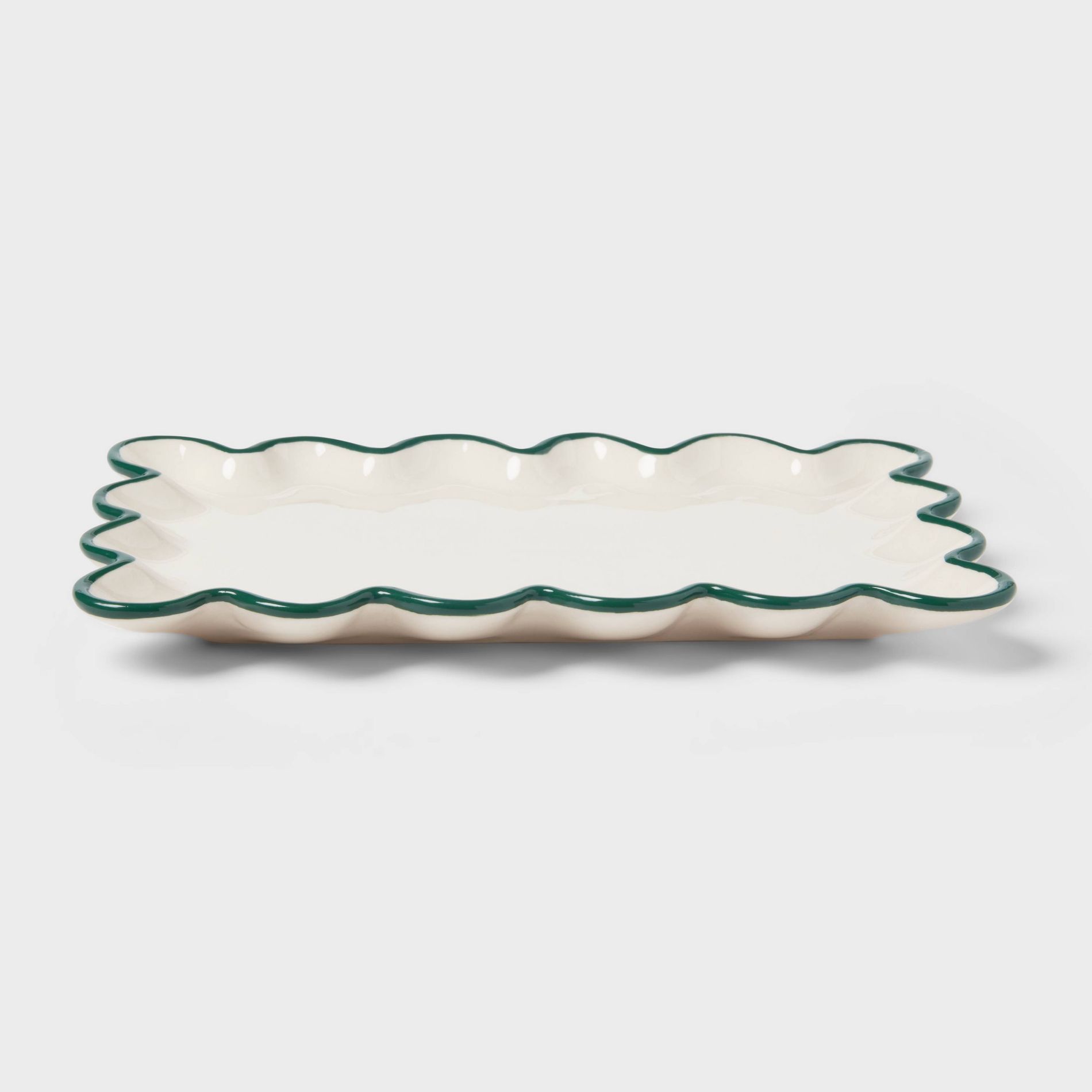 Ceramic Scalloped Soap Tray Ivory/Green - Threshold™