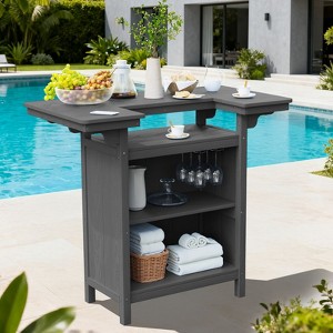 Hyleory Outdoor HDPE Bar Table with Storage Shelves and Glass Holder – Weather-Resistant Patio Entertainment Station - 1 of 4