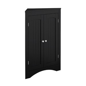 Gulches Black Corner Storage Cabinet - Free Standing MDF Cabinet with Doors & Adjustable Shelves, Waterproof Moisture-Resistant for Bathroom, Kitchen - 1 of 4