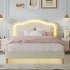 VASIP Queen Velvet Platform Bed - App-Controlled RGB LED & Height-Adjustable Headboard, No Box Spring, Tool-Free Assembly for Apartments (Beige) - 2 of 4
