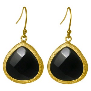 Zirconite Small Agate Pear Shape Drop Earring - Black, Women