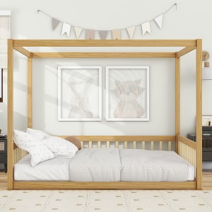 Full Size Canopy Bed with Fence and Guardrails for Bedroom or Apartment - 1 of 4