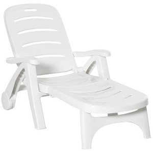 Resenkos Lounge Chair Outdoor, Patio Lounge Chair,Outdoor Chaise Lounge, 5 Level Adjustable Backrest Lounge Chair with Wheels, White - 1 of 4