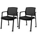 Costway Conference Chairs Set of 2/4 Stackable Office Guest Mesh Chair Waiting Room Wheels