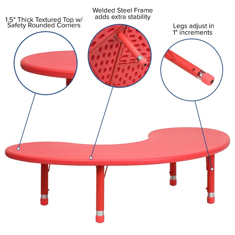 Flash Furniture 35"W x 65"L Half-Moon Plastic Height Adjustable Activity Table, 4 of 12