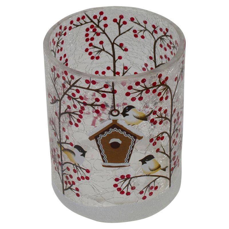 Northlight 5" Hand Painted Sparrows and Berries Flameless Glass Christmas Candle Holder, 4 of 7