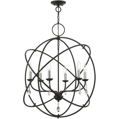 Mini Crystal Nickel 6-Light Globe Pendant with Black Brush