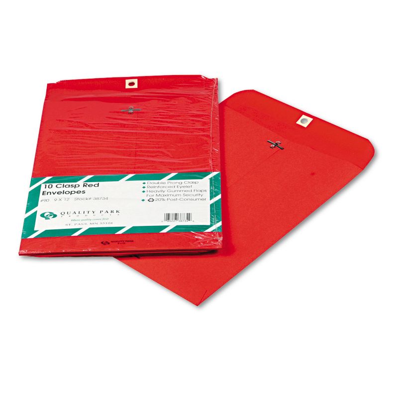 Quality Park Fashion Color Clasp Envelope 9 x 12 28lb Red 10/Pack 38734, 1 of 4